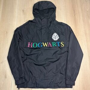 BoxLunch Harry Potter Hogwarts Windbreaker Light Jacket Black Multicolor Mens XS